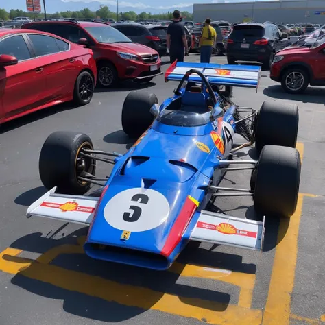 photo of a f312b, ultra detailed livery, 8k uhd, high quality, (parked in a walmart parking lot:1.4), shopping carts, early hours of the morning of a summer day, 4k, glimpses of sunlight, vibrant color <lora:f312b_SDXL-LoRA-v02:0.7>