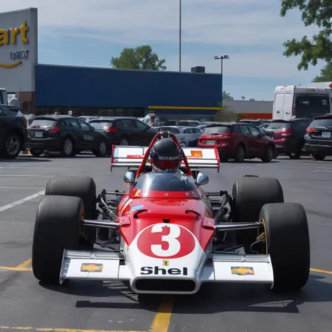 photo of a f312b, ultra detailed livery, 8k uhd, high quality, (parked in a walmart parking lot:1.4), shopping carts, customers, early hours of the morning of a summer day, 4k, glimpses of sunlight, vibrant color <lora:f312b_SDXL-LoRA-v02:0.7>