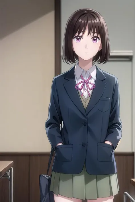 ichikaarima, <lora:ichika arima s1-lora-nochekaiser:1>,
ichika arima, short hair, brown hair, (pink eyes:1.3),
BREAK skirt, shirt, long sleeves, ribbon, school uniform, jacket, white shirt, pleated skirt, socks, collared shirt, red ribbon, kneehighs, neck ribbon, blazer, green skirt, black socks,
BREAK indoors, classroom,
BREAK looking at viewer, (cowboy shot:1.5),
BREAK <lyco:GoodHands-beta2:1>, (masterpiece:1.2), best quality, high resolution, unity 8k wallpaper, (illustration:0.8), (beautiful detailed eyes:1.6), extremely detailed face, perfect lighting, extremely detailed CG, (perfect hands, perfect anatomy),