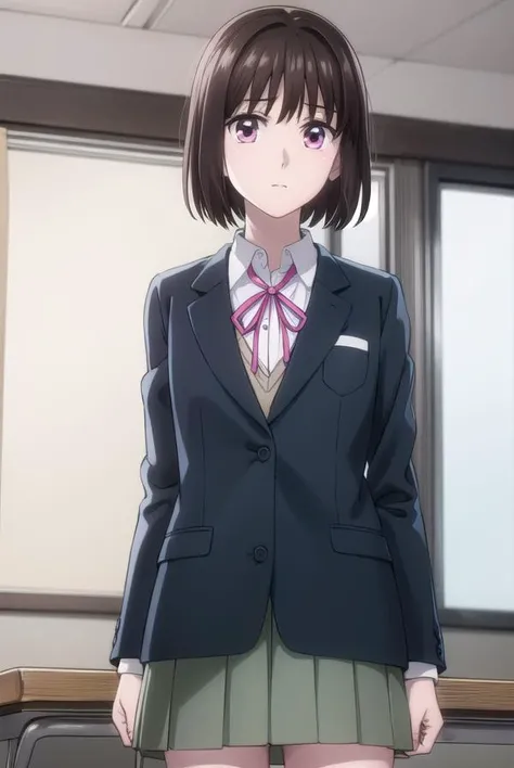ichikaarima, <lora:ichika arima s1-lora-nochekaiser:1>,
ichika arima, short hair, brown hair, (pink eyes:1.3),
BREAK skirt, shirt, long sleeves, ribbon, school uniform, jacket, white shirt, pleated skirt, socks, collared shirt, red ribbon, kneehighs, neck ribbon, blazer, green skirt, black socks,
BREAK indoors, classroom,
BREAK looking at viewer, (cowboy shot:1.5),
BREAK <lyco:GoodHands-beta2:1>, (masterpiece:1.2), best quality, high resolution, unity 8k wallpaper, (illustration:0.8), (beautiful detailed eyes:1.6), extremely detailed face, perfect lighting, extremely detailed CG, (perfect hands, perfect anatomy),