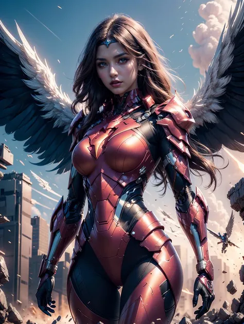 1girl,concept artwork,black hair,(Heroic and heroic girl:1.4),sky,wing,wings with fans,graphics card fan,strong woman mecha warrior,mighty and domineering,cool mecha,32k,pink and white color scheme,white armor,white_background,standing,cowboy_shot,<lora:AGirl_v1:0.7>,