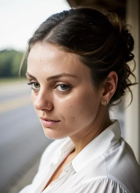 A stunning intricate color close up portrait of (sks woman:1) , wearing Dress pants and a blouse, epic character composition, sharp focus, natural lighting, subsurface scattering, f2, 35mm, film grain, , by Dorothea Lange, <lora:lora-small-mila-kunis-v1:1>