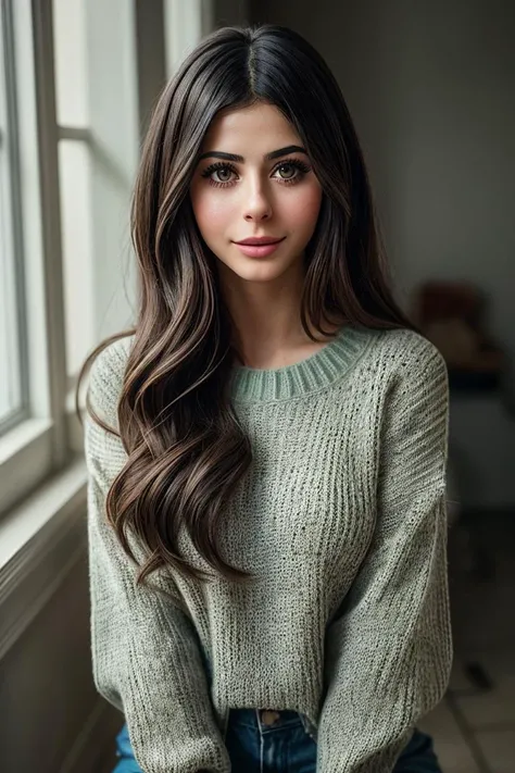 photo of beautiful (azzyl4nd:0.99), a woman in a (infirmary:1.1), perfect hair, wearing (sweater:1.2), modelshoot style, (extremely detailed CG unity 8k wallpaper), professional majestic (photography by henri cartier-bresson:1.1), (Canon EOS M50 Mark II Mirrorless Camera), 24mm, exposure blend, hdr, faded, extremely intricate, High Detail, Sharp focus, dramatic, soft cinematic light, (looking at viewer), (detailed pupils), cute smile, 24mm, 4k textures, soft cinematic light, adobe lightroom, photolab, elegant, ((((cinematic look)))), soothing tones, insane details, hyperdetailed, low contrast