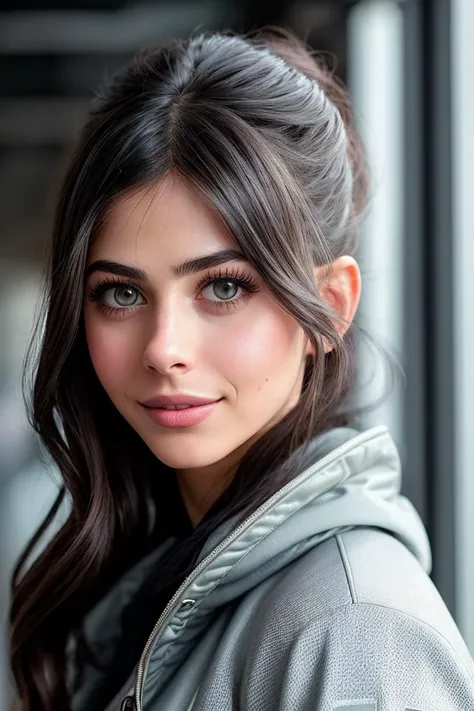 photo of beautiful (azzyl4nd:0.99), a woman in a (gym storeroom:1.1), perfect hair, hair upsweep updo, wearing (outerwear:1.2), modelshoot style, (extremely detailed CG unity 8k wallpaper), professional majestic (photography by cindy sherman:1.1), (Yashica T4 Camera), 24mm, exposure blend, hdr, faded, extremely intricate, High Detail, Sharp focus, dramatic, soft cinematic light, (looking at viewer), (detailed pupils), cute smile, 24mm, 4k textures, soft cinematic light, adobe lightroom, photolab, elegant, ((((cinematic look)))), soothing tones, insane details, hyperdetailed, low contrast