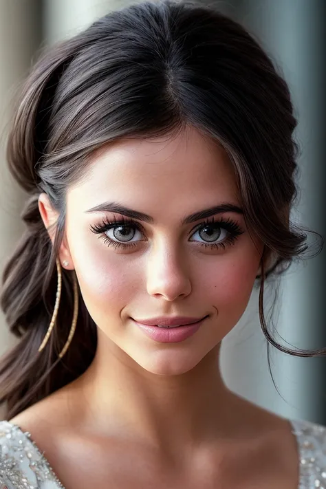 photo of beautiful (azzy1and:0.99), a woman in a (planet:1.1), perfect hair, wearing (prom dress:1.2), modelshoot style, (extremely detailed CG unity 8k wallpaper), professional majestic (photography by walker evans:1.1), (Fujifilm X-S10 Mirrorless Camera), 24mm, exposure blend, hdr, faded, extremely intricate, High Detail, Sharp focus, dramatic, soft cinematic light, (looking at viewer), (detailed pupils), cute smile, 24mm, 4k textures, soft cinematic light, adobe lightroom, photolab, elegant, ((((cinematic look)))), soothing tones, insane details, hyperdetailed, low contrast