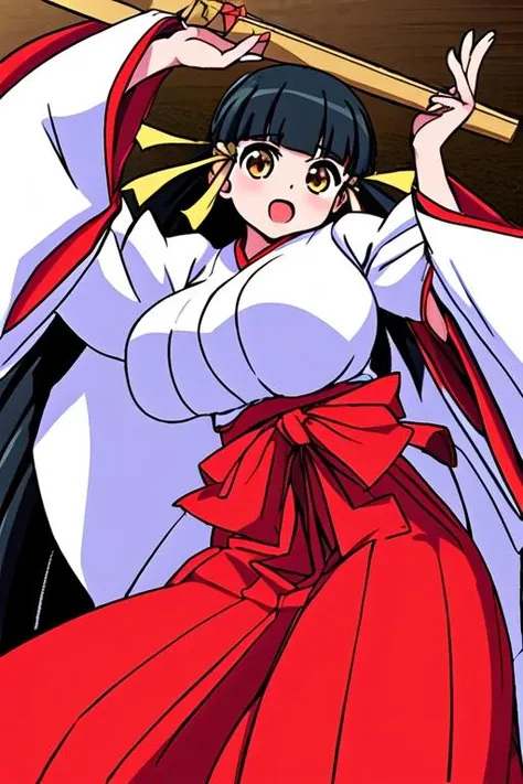 <lora:MaoriKasuga_2023_10_21_step_001_fin:1>\MaoriKasuga\,type3, solo, miko, japanese clothes, red hakama, hakama skirt, hakama, hair ribbon, tabi,