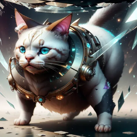 <lora:FragRealityTech-20:1>,fragrealitytech , scifi , shattered warped reality , refractions, space time ,
fat cat , animal,