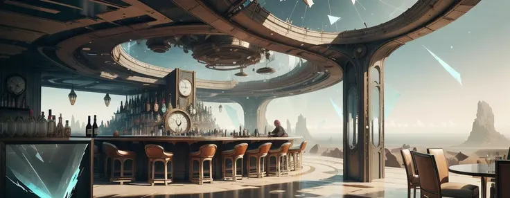 <lora:FragRealityTech-20:0.8>,fragrealitytech , scifi ,
bar Lounge,no humans, shattered warped reality