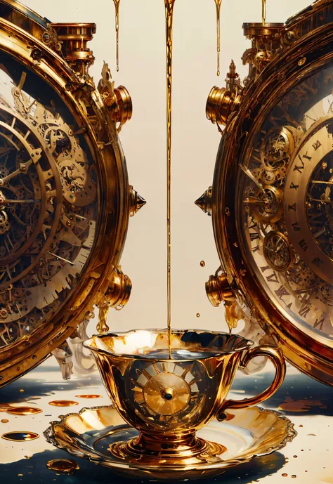 <lora:add_detail:0.4> <lora:FragRealityTech:0.8> (masterpiece, best quality, realistic, detailed, crisp:1.2), intricate details, fragrealitytech, (oil painting), (cup, giant clock, golden:1.2), cogs, mechanical, shattered warped reality,