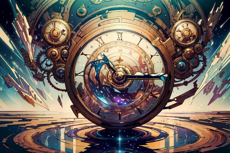 <lora:add_detail:0.4> <lora:FragRealityTech:0.6> (masterpiece, best quality, realistic, detailed, crisp:1.2), intricate details, fragrealitytech, (surrealism), (giant clock), whirlwind, black hole, style-swirlmagic, shattered warped reality, sparkles, universe background,