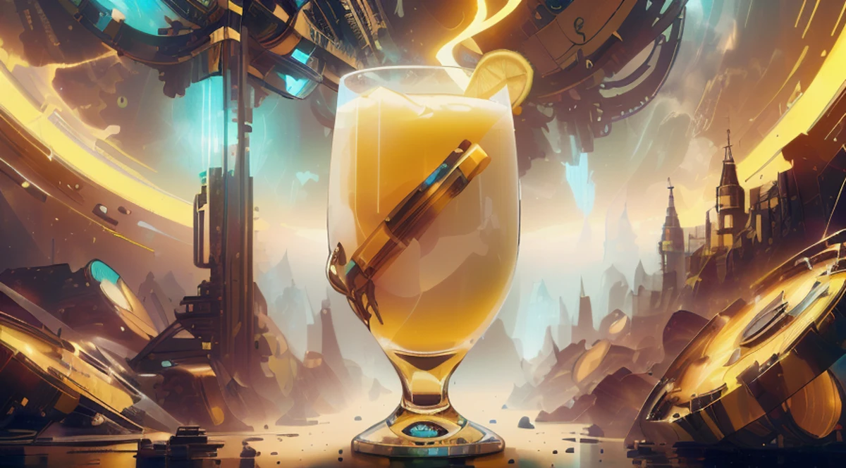 <lora:FragRealityTech:0.9> A bright and mellow Pisco Sour being served as reality collapses in on itself, a final drink to say goodbye, fragrealitytech <lora:AdvancedEnhancer:1> wide shot, scifi <lora:JoltTech:0.6> (Dark Wave Art:0.9), (bright hue:0.6)