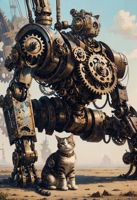 <lora:add_detail:0.4> <lora:FragRealityTech:0.5> (masterpiece, best quality, realistic, detailed, crisp:1.2), intricate details, fragrealitytech, (oil painting), (big mech), shattered reality, brass mechanical parts, shining metal, gears, cogs, cogpunkai mechanical parts, <lora:SteamPunkBundleV3:0.4>