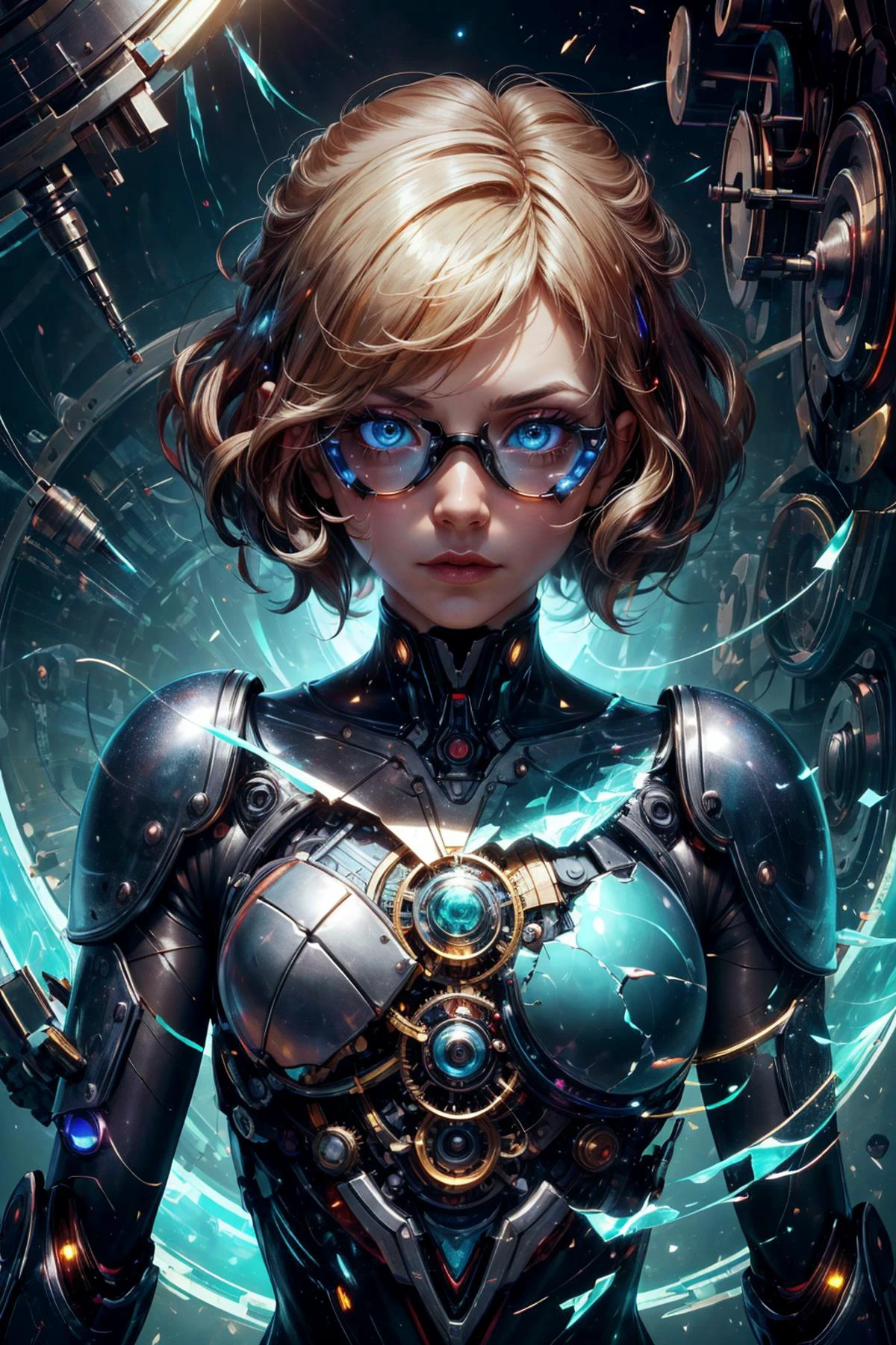 rococo style, soft lighting, fantastic colorful, (masterpiece:1.2), ultra-detailed, (best quality), illustration, <lora:tangbohu-detailer_1.0:1>, <lora:sharpen-soften:-0.5>, <lora:realistic:0.1>, <lora:kittew_v0.1:0.4>,
1 girl, adult woman, amber eyes, blonde quiff hair,
portrait, looking at viewer, solo, half shot, detailed background, detailed face, (<lora:FragRealityTech:0.6>, shattered warped reality, scifi, fragrealitytech theme:1.1), inventor, safety-goggles, technology, advanced technology, fantastical science lab in background, physics, particle accelerator, tesla coil, lasers, nuclear science, dark matter, waveforms, atom model, test chamber, flashing lights,