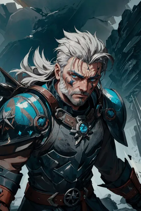 maximum details, cinematic, abstract art, stylized, <lora:add_detail:0.5>, <lora:epi_noiseoffset2:0.5>,
(1man, old male:1.2), frail, coral eyes, gray hair, low-fade,
norse, portrait, battlescars,looking at viewer, solo, upper body, detailed background, (<lora:FragRealityTech:0.6>, scifi, fragrealitytech theme:1.1), nordic ravager, fighting stance, norse mythology, fury of the old gods, dark ages, blue war paint on face, simple muted dark red studded leather battle-tunic, helmet, dark storm clouds, epic scene composition, viking atmosphere,
<lora:FujiVelvia50:0.4>,