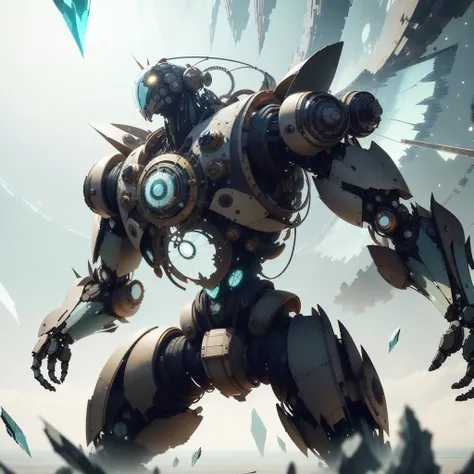 <lora:FragRealityTech-20:1>,fragrealitytech , scifi , shattered warped reality , refractions, space time ,  
a  colossal battle mech causing reality  destruction,
