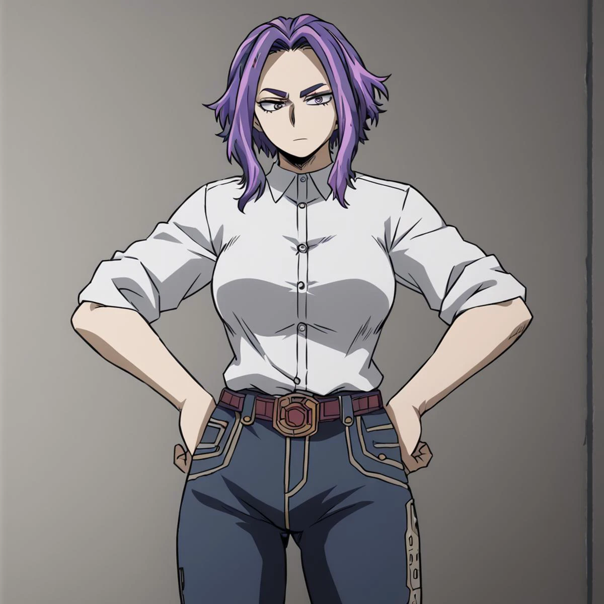 1girl, solo, <lora:lady_nagantV02:1>, lady nagant, streaked hair,
white shirt, jean, cowboy shot, standing
