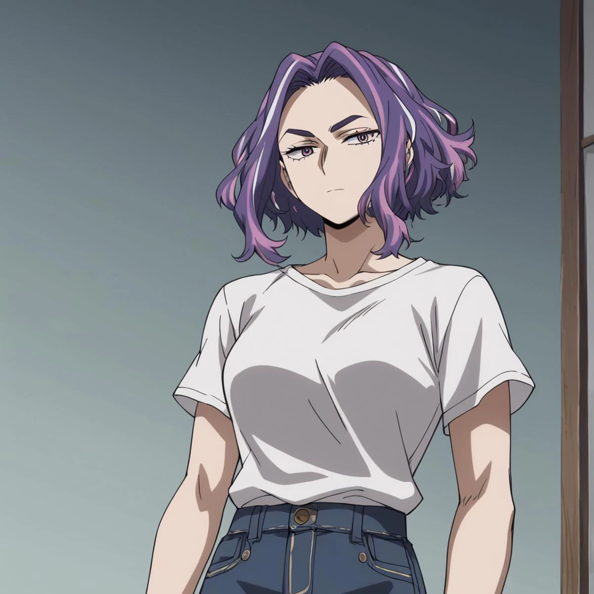 score_9, score_8_up, score_7_up, source_anime,masterpiece,best quality,highres,absurdres,official art,official style,source_anime,anime screencap,anime coloring,anime,animated, megami magazine, uncensored,
1girl, solo, <lora:lady_nagantV02:1>, lady nagant, streaked hair,
white shirt, jean