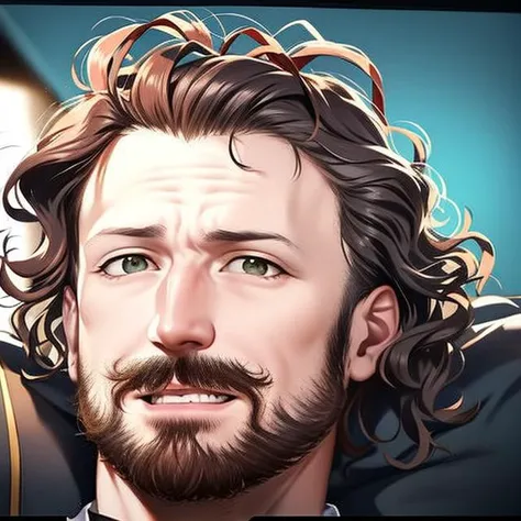 photograph of (NikoPueringer:0.99) a man with short brown curled hair, solo, 1boy, (with a beard and facial hair:1.1), detailed face, open mouth, (with a surprised look on his face:1.1), high quality, 8k uhd, leica 50mm, art by Tomioka Jirou