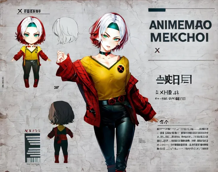 <lora:roguev1:1> rogue (x-men), masterpiece, best quality, 1girl, solo, short hair, sweater, choker, black pants <lora:blue_archive_character_profile-nai:1>