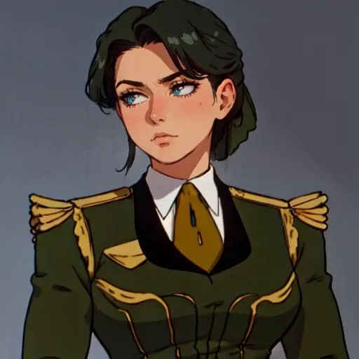upper body, a woman standing, beautiful eyes, beautiful girl, high detail skin, high detail eyes, high detail hair, highres, ultra detailed, sharpen picture, Highly detailed, masterpiece, best quality, photorealistic, <lora:empireuniformLoRA:0.9> gundammilitaryuniform