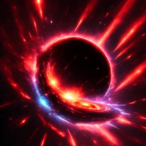 anime, a blackhole surrounded by high velocity stars shooting red lasers out into space (BlackholeEngine style:1)  <lora:djzBlackholeEngine:0.8>