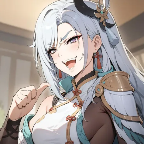 <lora:xl_kono dio da(kohaku_Delta)-000008:1>,dio face,open mouth,smile,thumbs up,shenhe, masterpiece,best quality,