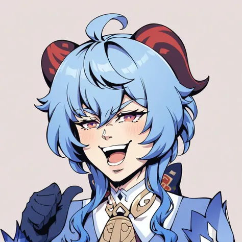 <lora:xl_kono dio da(pony)-000006:1>,dio face,open mouth,smile,thumbs up,ganyu \(genshin impact\),, score_9,_up score_8_up,