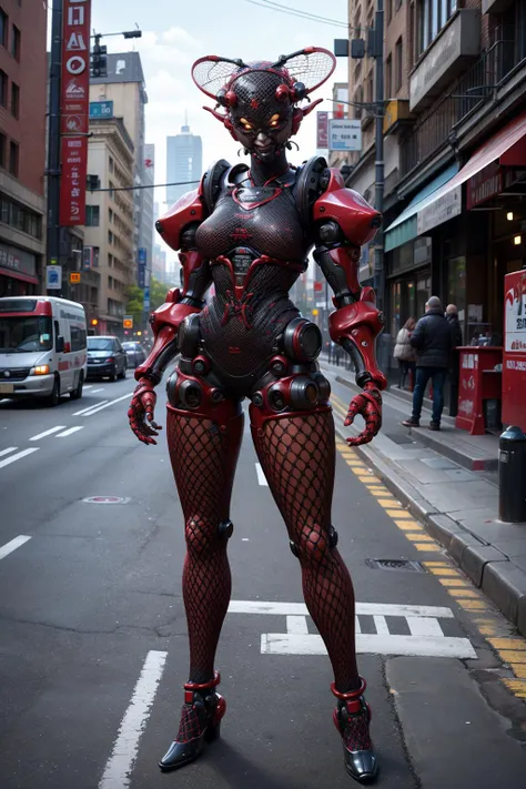 1kaijin, full_body, solo, outdoors, street, city, cars, people,
1girl, fishnets, robot
(masterpiece, best_quality:1.3), (realistic:1.3), photorealistic,
<lora:kaijin_v5-000018:0.8>
<lora:stylized_3dcg_v4-epoch-000012:0.4> ,