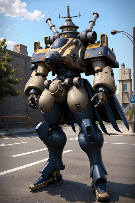 1kaijin, (full_body:1.2), solo, outdoors, street, city, cars, people, dynamic pose
castle, cannon, turret, yellow eyes, block, wall, military, mecha,
(masterpiece, best_quality:1.3), (realistic:1.3), photorealistic,
<lora:kaijin_v5-000018:0.8>
<lora:stylized_3dcg_v4-epoch-000012:0.4> ,