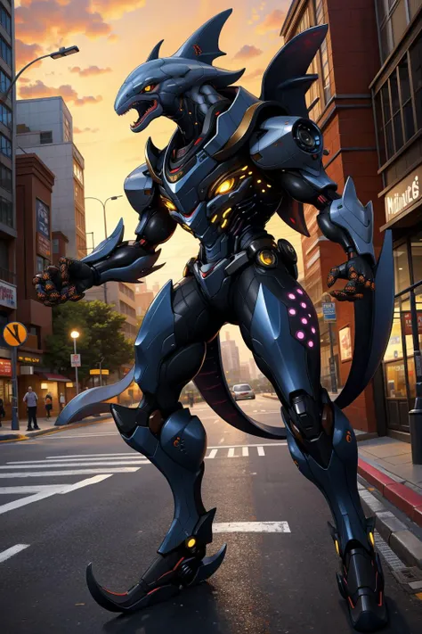 1kaijin, (full_body:1.2), solo, outdoors, street, city, cars, people, dynamic pose
hammerhead_shark, yellow eyes, extra eyes, teeth, tentacles, red eyes, alien, sharp teeth, looking at viewer, claws, glowing, tail, science fiction, clenched hand, clenched hands, robot,
(masterpiece, best_quality:1.3), (realistic:1.3), photorealistic,
<lora:kaijin_v5-000018:0.8>
<lora:stylized_3dcg_v4-epoch-000012:0.4> ,
