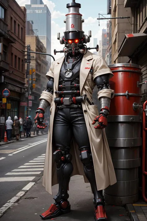 (1kaijin:1.2), outdoors, street, people, city, labcoat, male focus, syringe, helmet, doctor, science fiction, blood, stethoscope, robot, tube,
(masterpiece, best_quality:1.2), realistic, photorealistic, full body, solo,
<lora:kaijin_v5-000018:0.8>
