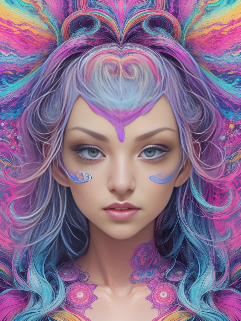 Kate Hudson is a hippy chick on who just took 3 hits of acid, she is tripping her brains out, mindmelt, psychedelic color trails, add_detail