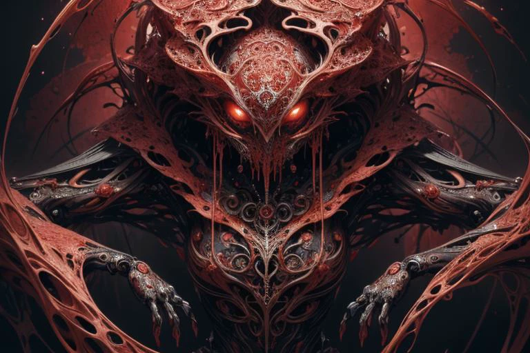 (masterpiece, best quality:1.2),ultra detailed, highest detailed, (body horror:1.2), (biomachine:1.2), (bloody:1.2), living being, (colorful:1.2), many hands, (zentangle:1.1), (dark art,erosion,fractal art :1.2)
dripping blood, bloody red,