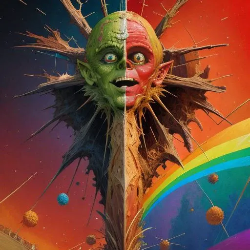 We are spirit Bound to this flesh We go around One foot nailed down But bound to Reach out beyond This flesh Become pneuma We are Will and wonder
Bound to
Recall, remember
We are born of one breath
One word
We are all one spark, sun becoming, digital art in the jaw dropping (RAINBOWSTYLE) of (goosebumps art by tim jacobus:1.43):(3D BEEPLE STYLE:0.333):(COLORFULSURREALISM):(SURREALISM:0.2) , HDR