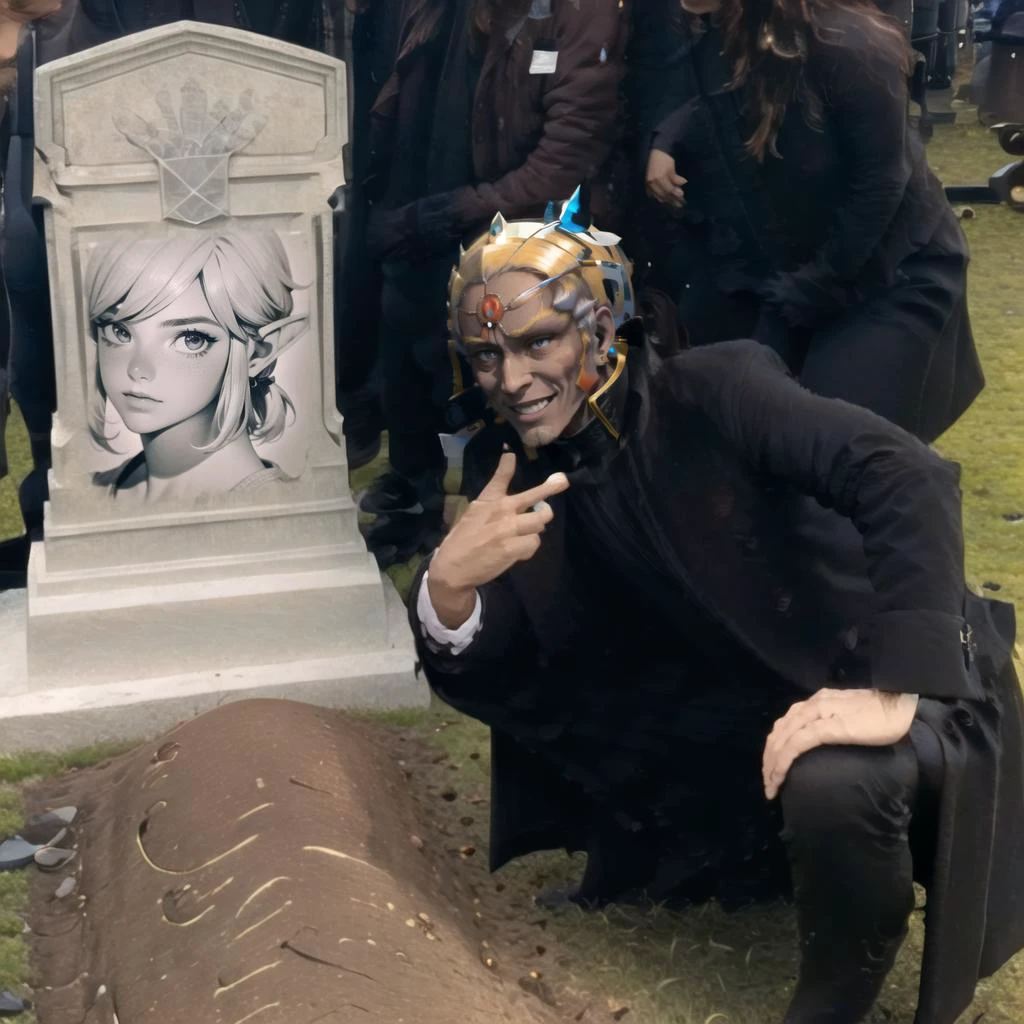 Highly detailed, High Quality, Masterpiece, beautiful, QueensGraveMeme, <lora:GrantGustinNextToOliverQueensGraveMeme:1>, 1boy, v, smile, Ganondorf, Ganon, <lora:Char_Zelda_Ganondorf:0.8>