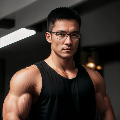 1man, muscle,full body, vest, short straight hair, glasses,
Gym, barbells, dumbbells, treadmills, boxing rings, squat racks, plates, dumbbell racks
soft lighting,
masterpiece, best quality, 8k uhd, film grain, Fujifilm XT3 photorealistic painting art by midjourney and greg rutkowski <lora:asianmale_v10:0.6>