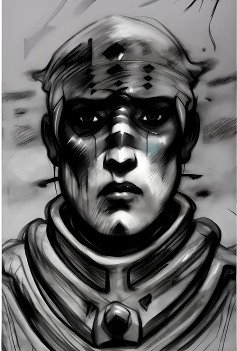 dirty charcoal drawing,portrait of a sad ice warrior <lora:vor_enki.v3.lora:0.90>