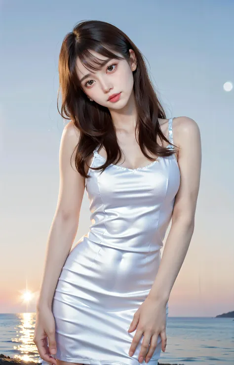 (masterpiece),((ultra-detailed)), (highly detailed CG illustration),(expressionless), (best quality:1.2),realistic8K UHD,High definition,(1girl:1.2),High quality texture,intricate details,detailed texture,finely detailed,high detail,extremely detailed cg,High quality shadow,a realistic representation of the face,Detailed beautiful delicate face,Detailed beautiful delicate eyes, black eye pupil, a face of perfect proportion,Depth of field,Cinematic Light,Lens Flare,Ray tracing,perspective,20s, Prominent Nose,slender face,tall girl, (big eyes:1.2),blush,glossy lips,perfect body,lean body,Particles of Light,(narrow waist:1.3),large breast, distinct_image, high_resolution, (lustrous skin), solo focus, , (finely detailed beautiful eyes and detailed face),(detailed face), (hair streaked hair), light source contrast, brown hair, medium hair, ((smile)), (pureerosface_v1:0.5) , (ulzzang-6500-v1.1:0.5),   <lora:sd-No.179:0.4>, <lora:rena_2.46:0.2>, <lora:Liyuu:0.2> ,<lora:minesfixAsianLikeness_v10:0.2>, light blue one-piece sweaster dress