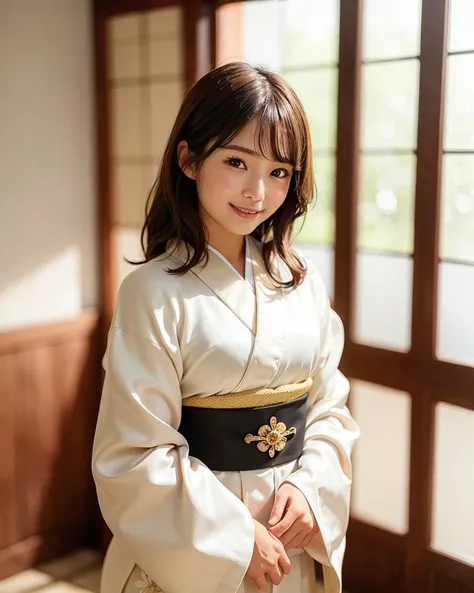 best quality, face focus, soft light, (depth of field) ,ultra high res, (photorealistic:1.4), RAW photo, upper thigh ,(standding:1.4) ,Japanese-style room
1girl, solo, cute, shy, (smile:1.2), (brown eyes,catch light), detailed beautiful skin, (dark_hair, short_hair ), (silk kimono:1.4), (small chest)
<lora:Japanese-doll-likeness:0.4>