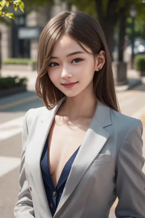 1 girl, flat chest, smiling, detailed face, looking at viewer, wearing suit, depth of field, 8k, RAW photo, photorealistic, perfect  light, pale skin, perfect anatomy, ultra high res, absurdly, extremely intricate, <lora:Japanese-doll-likeness:0.3>,