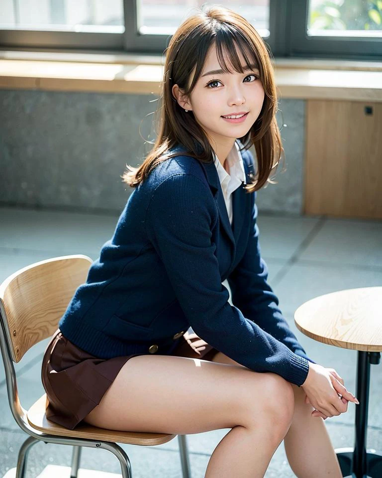 best quality, face focus, soft light, (depth of field) ,ultra high res, (photorealistic:1.4), RAW photo,
(upper knees:1.4) ,(from side)
1japanese girl, solo, cute, (shy, smile:1.1), (brown eyes), detailed beautiful face, (short hair ),
High School Classroom, (sit chair),
(school uniform:1.4,navy skirt,navy Blazer) <lora:japaneseDollLikeness_v10:0.3>