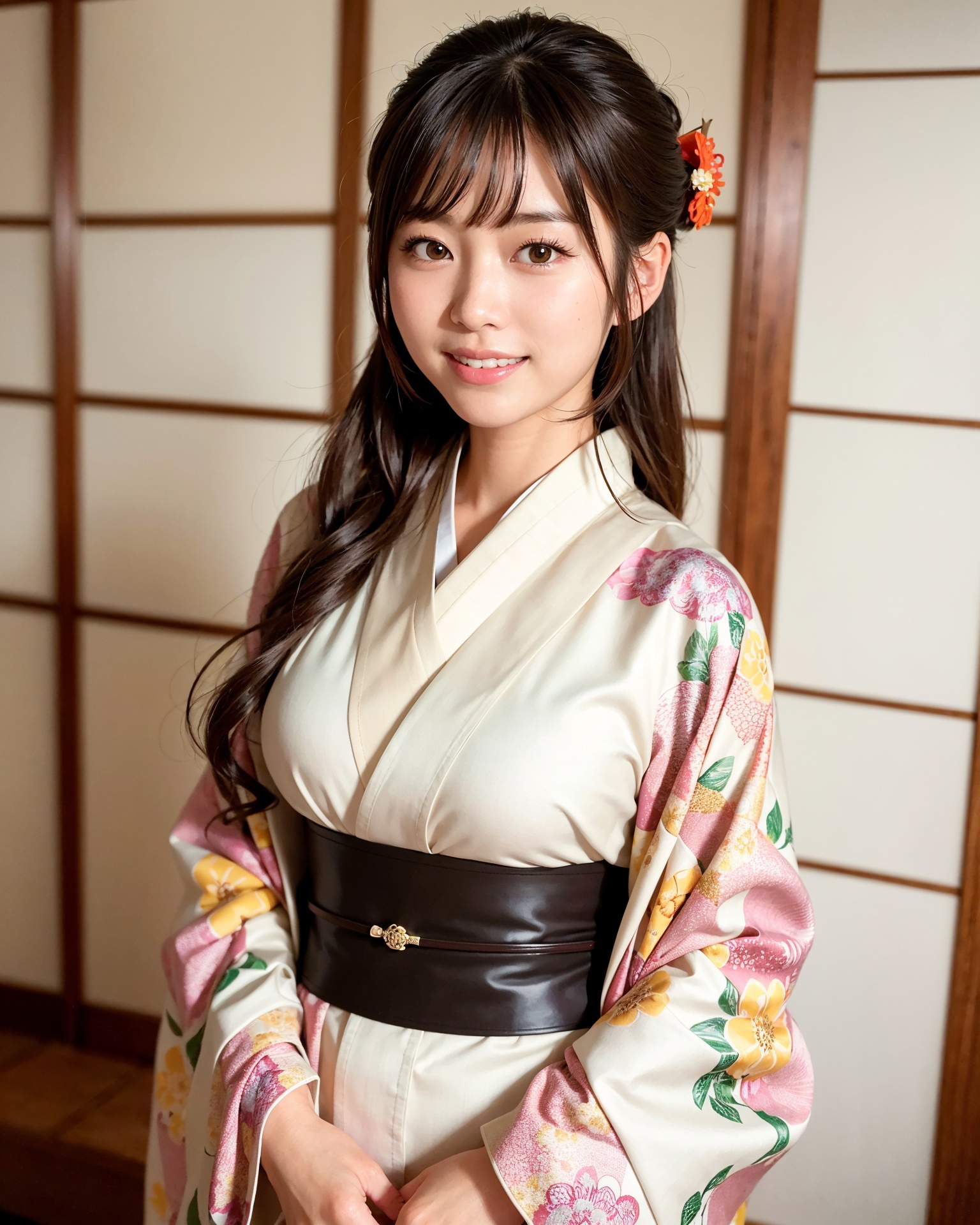 Araffe asian woman in a kimono dress posing for a picture - SeaArt AI