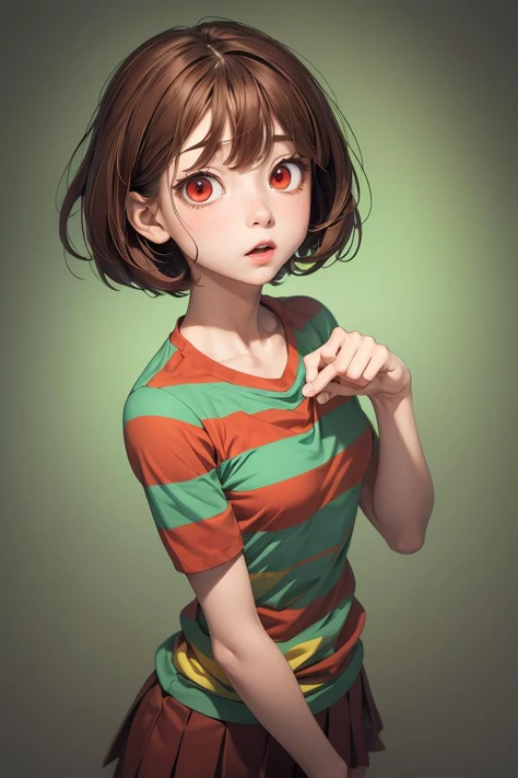 (masterpiece, best quality), 1girl,  <lora:Chara_Undertale:1> chara undertale, red eyes, brown hair, short hair, striped shirt