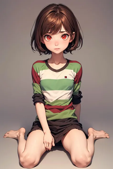 (masterpiece, best quality), 1girl,  <lora:Chara_Undertale:1> chara undertale, red eyes, brown hair, short hair, striped shirt