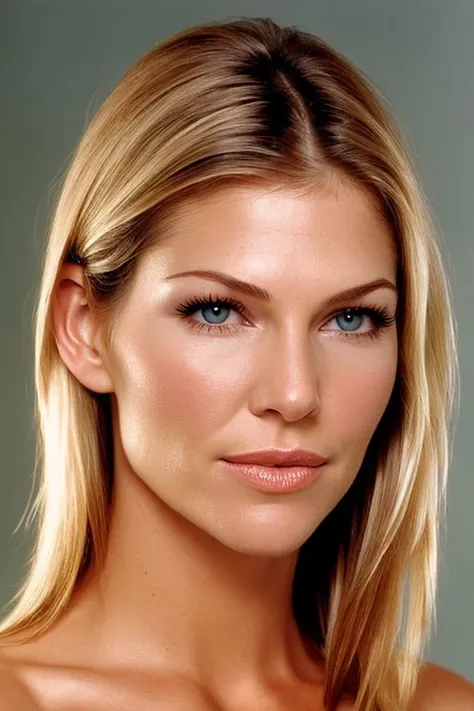 (CR-Trici4Helfer-summer4love263:0.9), (face closeup:1.2) photo of woman, grey background, (slick hair:1.0), (oiled shiny skin:1.0),