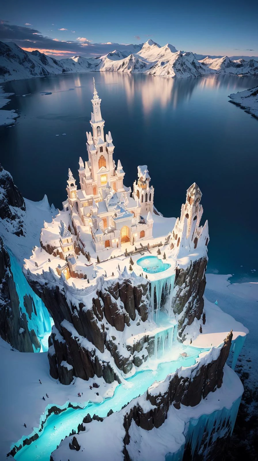 (masterpiece:1.3),illustration:1.0,(shadow:1.0), night,
(clear,shiny:1.0),best quality,ultra-detailed,
(A beautiful painting of summer baikal, ice castles on islands by Brent Rombouts and Zihan Ye, ice mountains in the distance, Trending on artstation.)