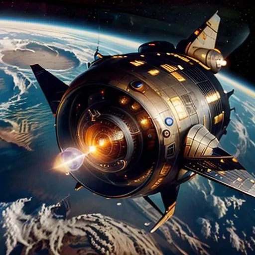 spaceship in earthžs orbit, highly detailed, sharp focus, looking at camera, masterpiece, <lora:The_Fifth_Element_v1:0.6> the_fifth_element