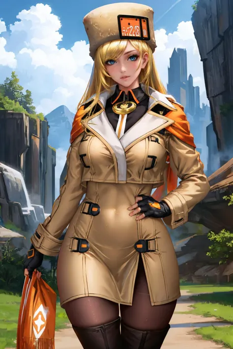 (masterpiece, best quality:1.2), <lora:liangxing:0.95>, liangxing, 1girl, solo, looking at viewer, <lora:guiltygear_strive_milliarage:0.95> strmillia, fur hat, coat, fingerless gloves, pantyhose