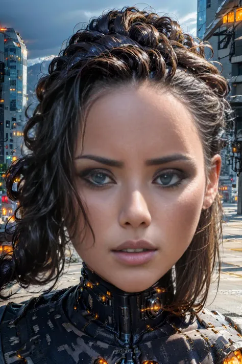 (Realisitc:1.5) (cyborg:1.5) woman, blond hair <lora:EdobCyborgFemale_v1.0:0.9>