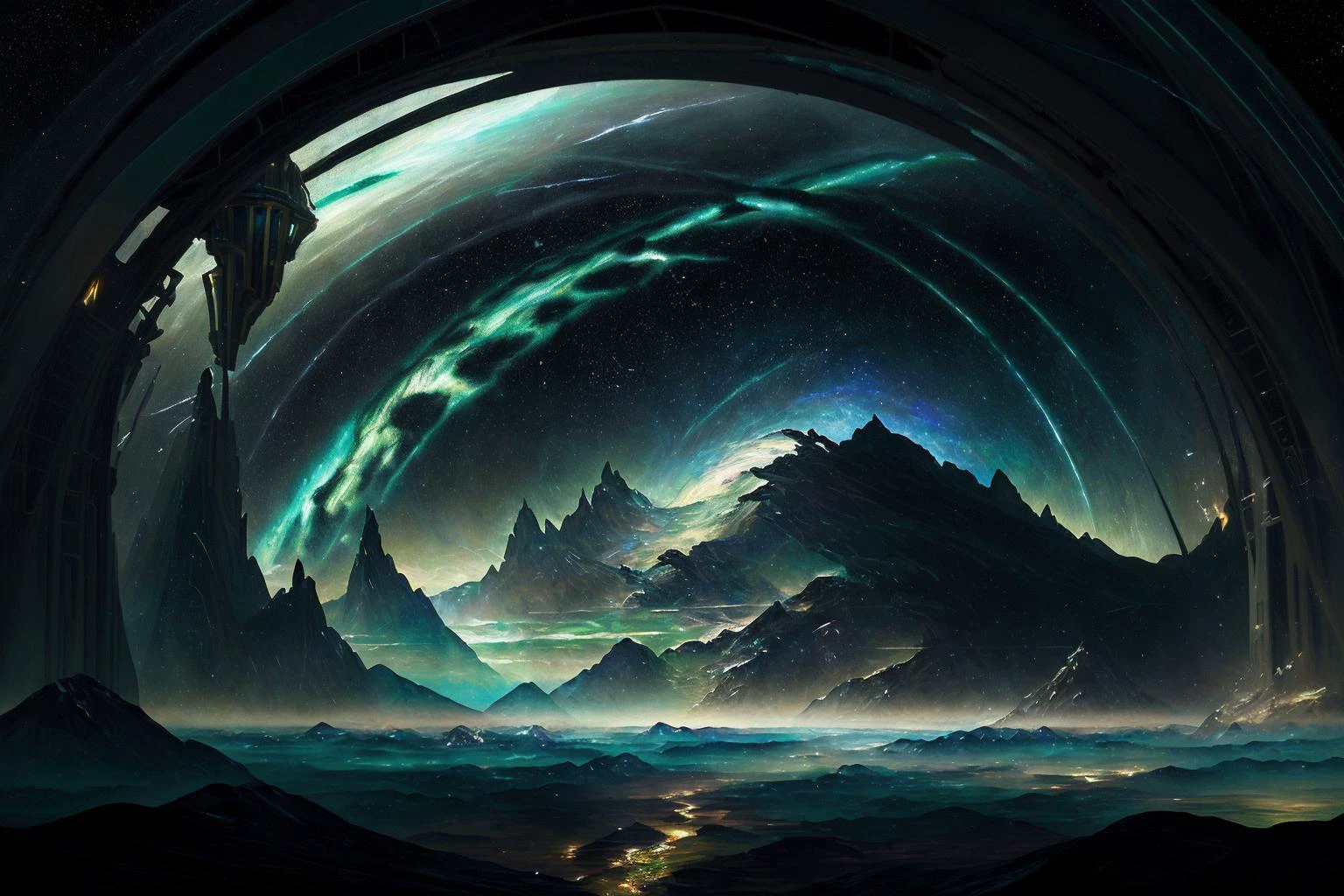 mo1n eldrichtech, (art by Louis Comfort Tiffany:1.2) , awardwinning, landscape of a ([Saint John|The Sierra Nevada]:1.3) from inside of a Andes, Majestic, dense space, Snowing, Dynamic, Light, cinematic lighting, <lora:add_detail:0.25> <lora:CosmicEldritchTech:0.4> <lora:m01n:0.8>